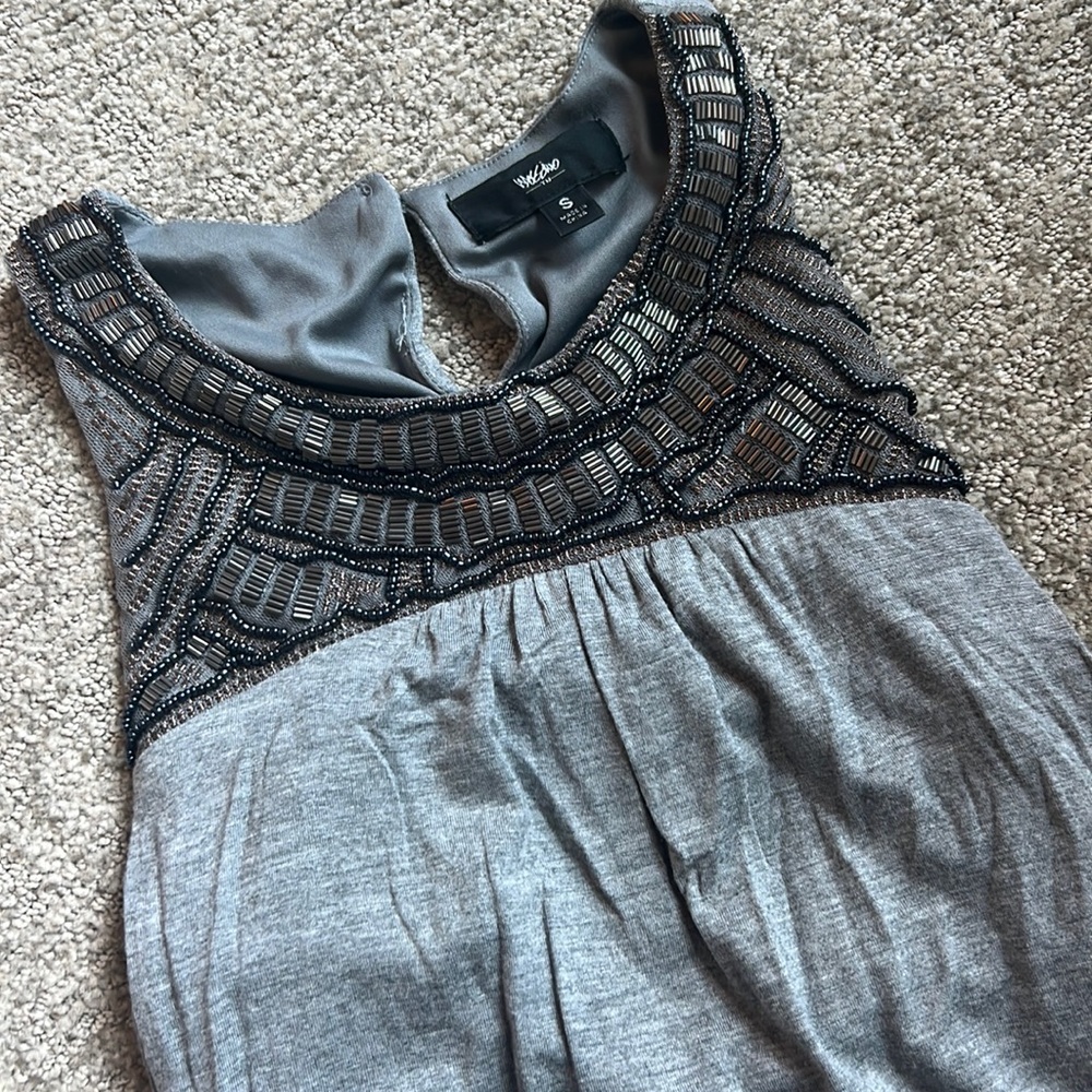 Gray dress with beaded details on top